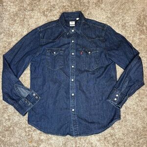 Levi's Men's Dark Blue Denim Button-Down Western Shirt